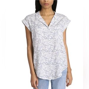 Jachs Girlfriend Women's Button Front Blouse Cap Sleeves Relaxed Fit (White, XL)